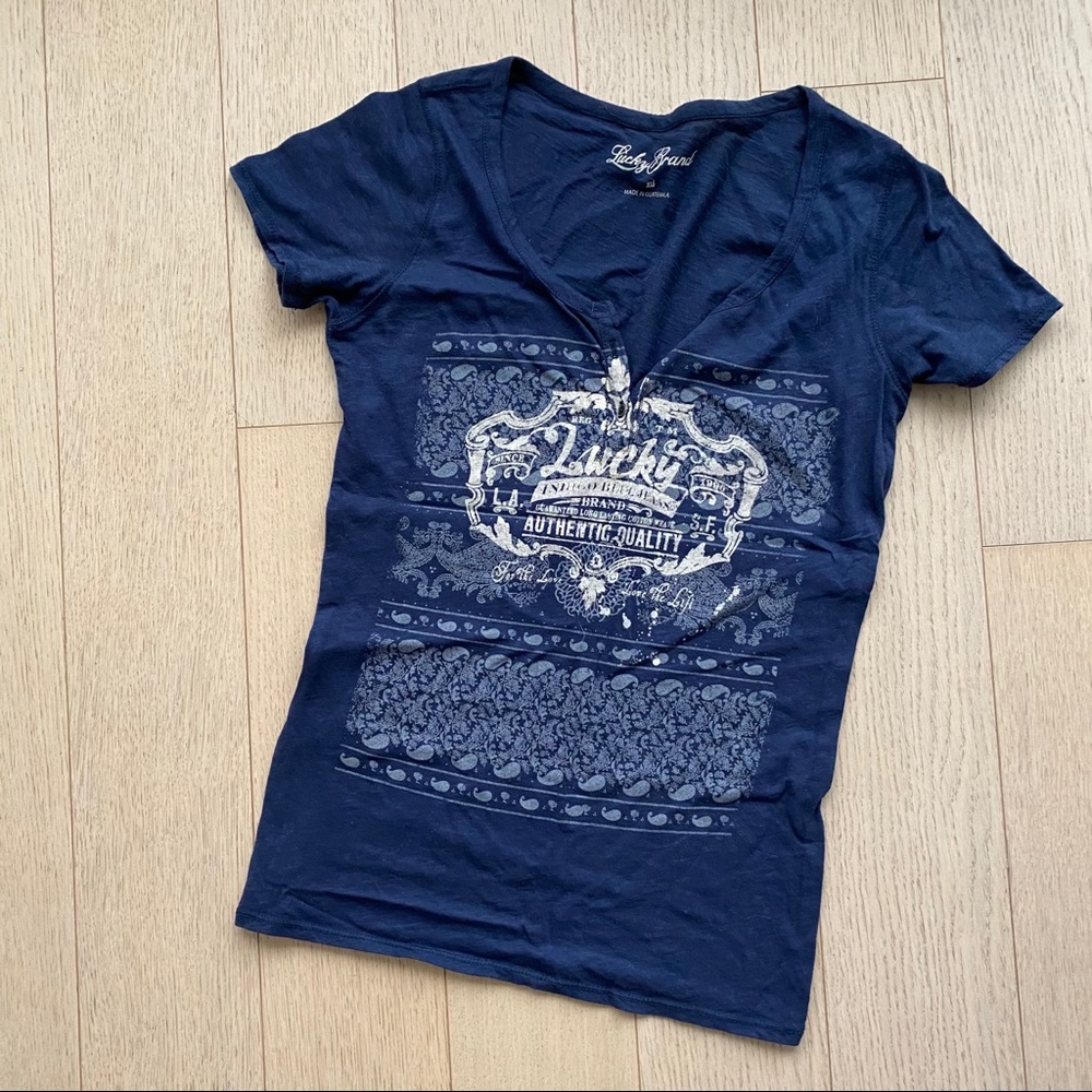 Lucky Brand Short Sleeve Button Top